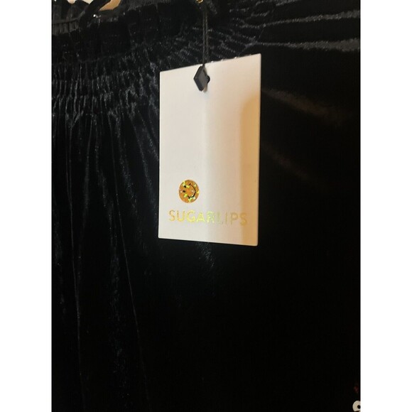 Sugarlips Mira Velvet Mock Neck Top Black Mult sequin x small New with Tags - Picture 5 of 7